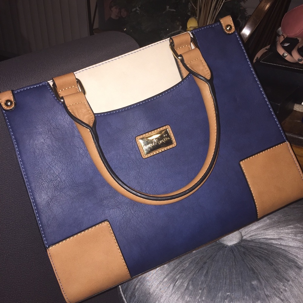 Simply Noelle blue, tan & cream satchel tote bag - Picture 1 of 14